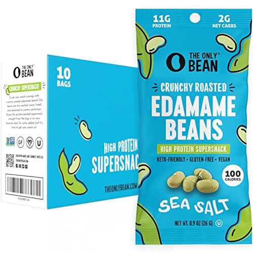 The Only Bean Crunchy Dry Roasted Edamame Snacks (Sea Salt), Keto Snack Food, High Protein (11g) Healthy Snacks, Low Carb Gluten Free Office Vegan Food 100 Calorie Snack Pack, 0.9oz 10 Pack image