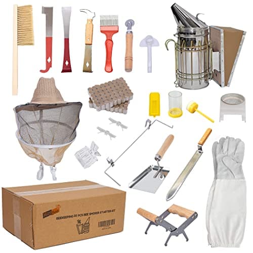 Beekeeping Supplies Bee Keeper Starting Kit 22 Pcs Beekeeping Tool Kit Bee Smoker Kit Including Beehive Tools, Uncapping Tool and Beekeeping Veil image