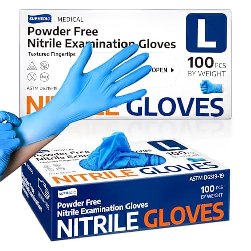 Supmedic Medical Nitrile Exam Gloves, Latex-Free, Powder-Free, Food Safe, Cooking Food Prep, Disposable Gloves, Blue, 100 Pcs (Large) image