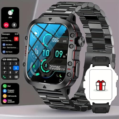 Generic New Rugged Smart Watch Men Wireless Call IP68 Waterproof Sport Fitness AI Voice Outdoor 100+ Sports Modes Outdoor Smartwatch (Black steel strip) image