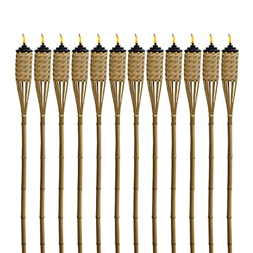 TIKI Bamboo Tiki Torches 12-Pack – Weather-Resistant Outdoor Décor with Easy-Pour Wide-Mouth Canister Refill for Patio, Garden, Backyard, and Parties, 57-Inch Citronella Torches image