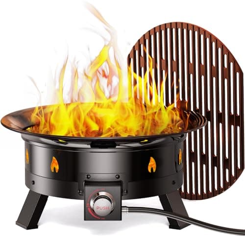 Ciays Large Propane Fire Pit 19 Inch, Gas Fire Pit with Grill Grate, Folding Legs, Hose Hooks, Propane Tank Holder, Cover & Carry Strap, CSA Certified Portable Outdoor Fire Pit for Camping, 58,000 BTU image