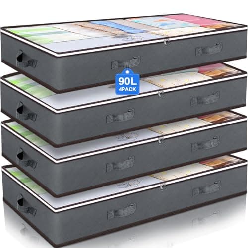 Budding Joy 90L Under Bed Storage Containers, Closet Organizers and Storage Bins, Foldable Underbed Storage Bags for Blankets, Towels, Comforter, Sweaters, Pillows, Linen Sheets, Wrapping Paper，Grey image