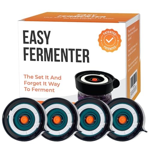 Easy Fermenter Fermentation Lids Kit, Mason Jar Airlock Lid, Fermenting Lids for Wide Mouth Mason Jars, Kimchi, Pickle, and Sauerkraut Fermentation, Pack of 4 image