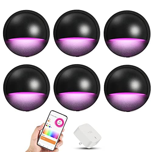 CLOUDY BAY [6 Pack] Low Voltage Smart LED Deck Lights, 12V Outdoor Step Lights, RGBCW Color Changing Landscape Lighting, 3W 2700K-6500K image