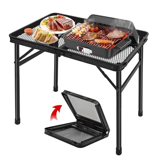 jkwokback Grill Table Camping Table Portable Folding Table Outdoor Picnic Table,Height Adjustable Collapsible Table with Mesh Desktop,Lightweight Metal Foldable Table for Camp BBQ Picnic RV image