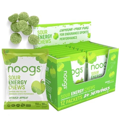 Noogs Sour Energy Chews, Wicked Apple, Electrolyte Energy Gummies, Sour Candy Flavored Alternative to Running Gels, Vegan, Gluten Free & Caffeine Free, 12 Pack image