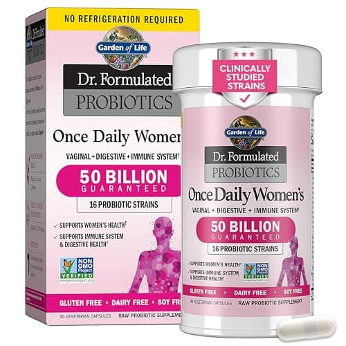 Garden of Life Once Daily Dr. Formulated Probiotics for Women 50 Billion CFU 16 Probiotic Strains with Organic Prebiotics for Digestive, Vaginal & Immune Health, Dairy Free, Shelf Stable 30 Capsules image