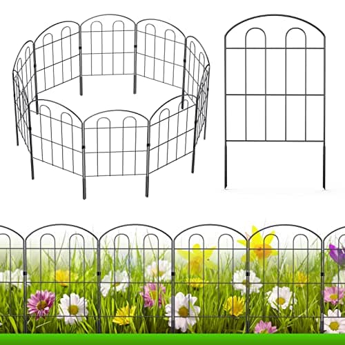 28 Pack Decorative Garden Fence Outdoor 24in (H) x 30ft (L) Coated Metal RustProof Landscape Wrought Iron Wire Border Folding Patio Fences Flower Bed Fencing Animal Barrier Section Panels Decor image