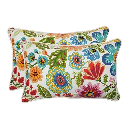 Pillow Perfect Bright Floral Indoor/Outdoor Accent Throw Pillow Plush Fill, Weather, and Fade Resistant, Lumbar - 11.5" x 18.5", Blue/Purple Gregoire 2 Count image