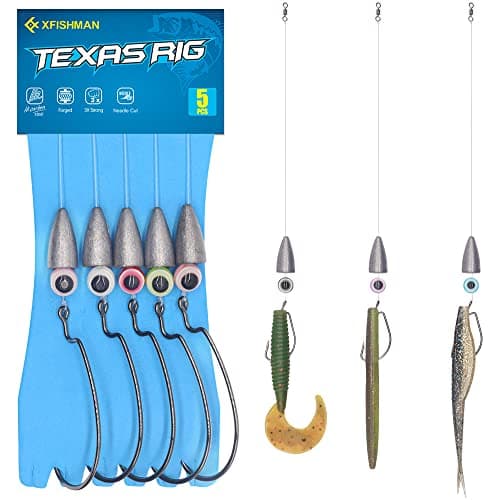 Texas-Rigs-for-Bass-Fishing-Leaders-with-Weights-Hooks-Rigged-Line-Kit (2/0 Hooks-1/4 oz Weight-5pcs) image