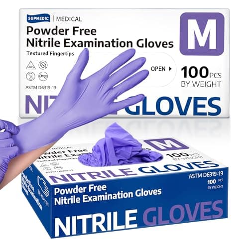 Supmedic Nitrile Exam Gloves, 3.5 Mil Powder-Free Food Safe Cleaning First Aid Disposable Medical Glove, Purple 100 Pcs (Medium) image