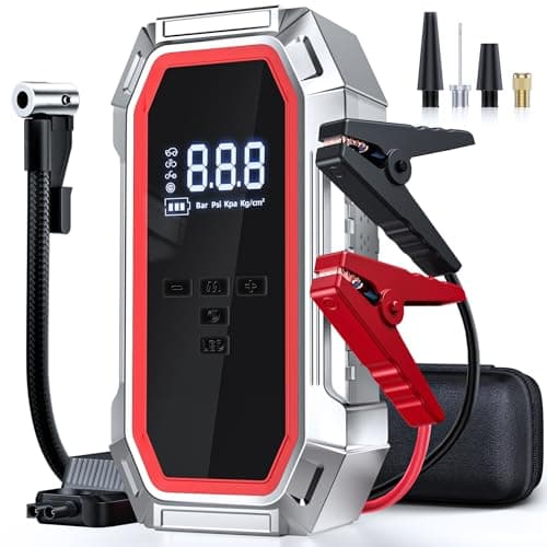 Jump Starter with Air Compressor, 5000A 150PSI Car Battery Jump Starter (9.0 Gas/8.0L Diesel), 12V Jump Box Car Battery Jumper Starter Portable with Jumper Cables, LCD Display, Lights image