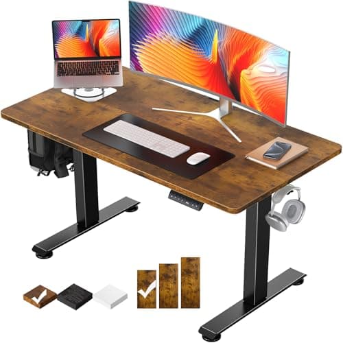 Veken 47.2 Inch Standing Desk Electric, Height Adjustable Sit Stand Up, Wood Desktop, Work Home Office Computer PC Table, Writing Study Rising Desks, Brown image