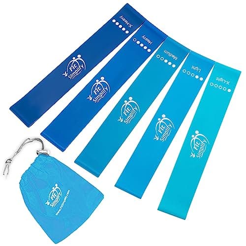 Fit Simplify Resistance Loop Exercise Bands with Instruction Guide and Carry Bag, Set of 5 image