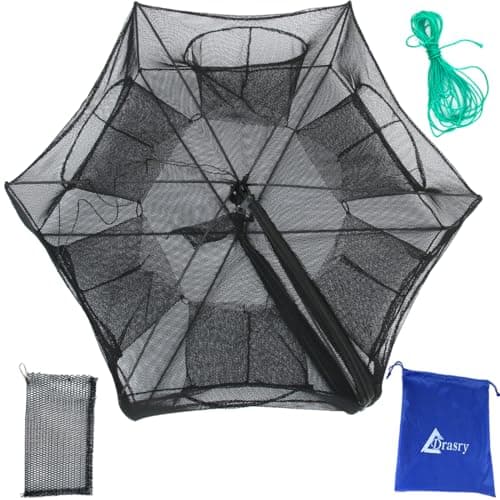 Drasry Black Fishing Bait Trap Foldable Fish Net for Minnow Crab Crayfish Crawdad Shrimp Trap Cast Net Dip Cage Collapsible Easy Use 4 6 Hole Fishing Accessories (6 Holes Black) image