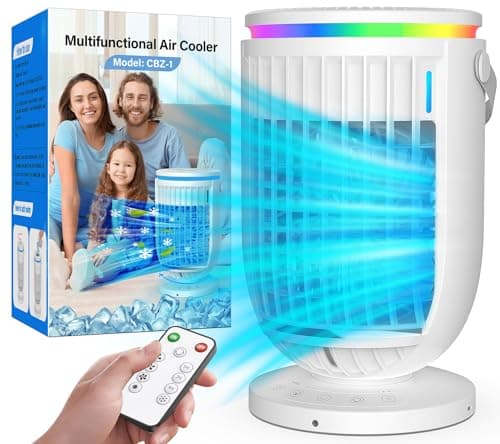 AI Portable Air Conditioners Fan,JYew 120° Oscillating Evaporative Mini Room Air Conditioners,Portable AC Unit Air Cooler with 4 in 1 Humidifier Fan Conditioner, AC Portable for Room Office (White) image