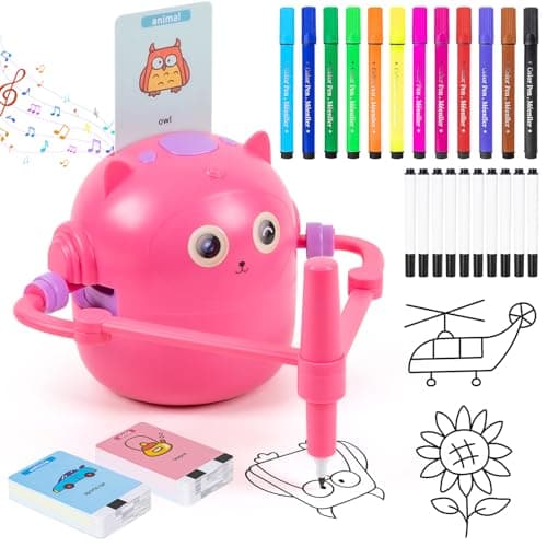 TREEFIA Drawing Robot for Kids, Interactive Educational Drawing Robot, Magic Painting Robot Toy with 100 Word Cards & 16 Color Pens for Girls and Boys Age 3+ (Pink) image