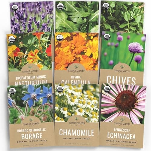 Organic Edible Flower Seeds Variety Pack - 9 Individual Packs - Lavender, Chamomile, Nasturtium, Calendula and More! image
