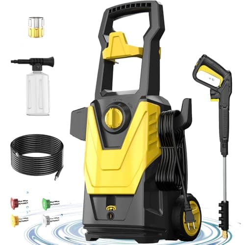 DECOKTOOL Electric Pressure Washer, 4800PSI Max 3.0GPM Power Washer Electric Powered with 20FT Hose, 35FT Power Cord, 4 Nozzles Foam Cannon High Pressure Washer for Car Patio Garden Fences(Yellow) image