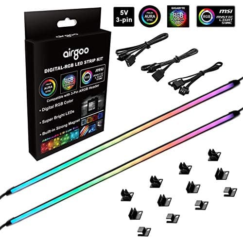 airgoo NEON Addressable RGB PC LED Strip, 15.75 x 0.55 x 0.28 inches diffused Silicon Rubber Tube, for 5V 3-pin argb Header, Come with Magnetic Brackets, Easy to Install image