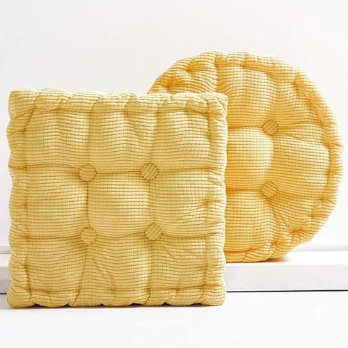 Gfobip 2 Pack Meditation Floor Pillow Large Square and Round Floor Cushions for Adults Yellow Corduroy Floor Seat Pillows Cushion for Living Room Balcony Tatami Yoga, 18x18 Inch image