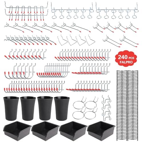 FALPRO 240PCS Pegboard Hooks Assortment, Pegboard Organizer Kit with Bins, Cups, 1/8 and 1/4 inch Hooks for Hanging Tools, Garage Wall Organization image