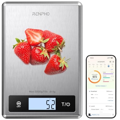 RENPHO Smart Food Kitchen Scale, Food Weight Scale with Nutritional Calculator, Digital Food Scale Grams and Ounces for Weight Loss, Calorie, Macro and Cooking, Stainless Steel image
