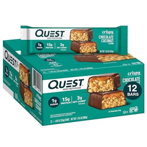 Quest Nutrition Crispy Chocolate Coconut Hero Protein Bar, 15g Protein, 1g Sugar, 3g Net Carbs, Gluten Free Protein Snack, Keto Friendly, 12 Count image