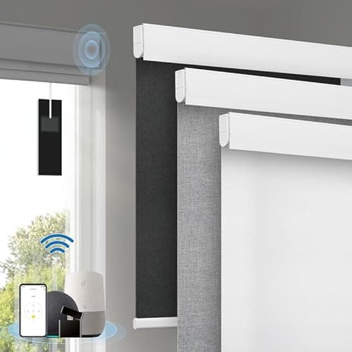 Motorized Blinds with Remote, Free Solar Panels Cordless Smart Blinds with Valance Cover, Blackout Electric Blinds image