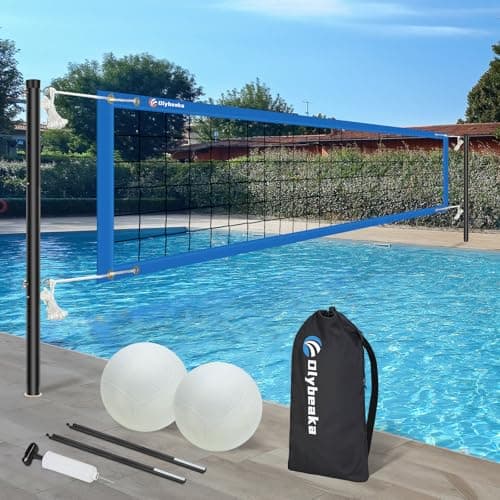 Olybeaka Base Free Pool Volleyball Net Set with 15-26 ft Length Adjustable image