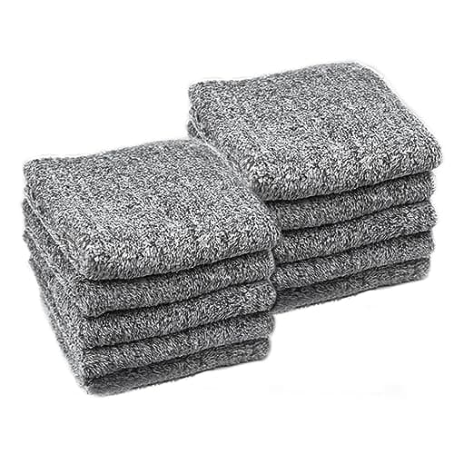 JHOMERIT Bamboo Fiber Dish Cloths for Washing Dishes, Absorbent, Scrub-Non-Scratch Quick Dry Washcloths Multipurpose Reusable Cloths Soft Tea Absorbent Cleaning Cloths 10x10 Inches, 10 pcs, Grey image