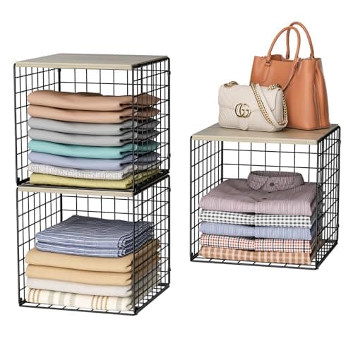 3PCS Stackable Closet Organizers and Storage, Shelves with Wood Top image