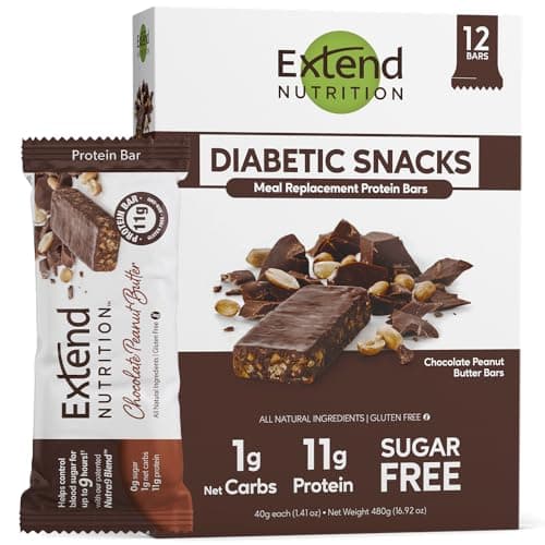 Extend Sugar Free Protein Bars, Perfect Diabetic Snacks, High Protein and Fiber, Hunger Control & Steady Energy, Low Carb, Keto Friendly, Chocolate Peanut Butter, 12 Count image