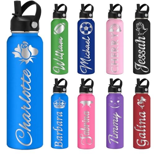Custom Water Bottles Personalized with Straw Lid 24 oz Customized Stainless Steel Water Bottles with Engraved Names Double Wall Insulated for School Sports image