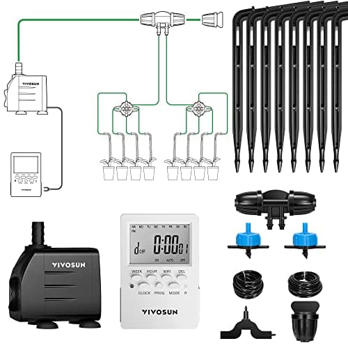 VIVOSUN Professional Automatic Drip Irrigation Kits, 15W Output, All in One Professional Grow Kit- Includes Pump, Timer and Regulator, 8 Drip Emitters Garden Plant Watering System Indoor Outdoor image