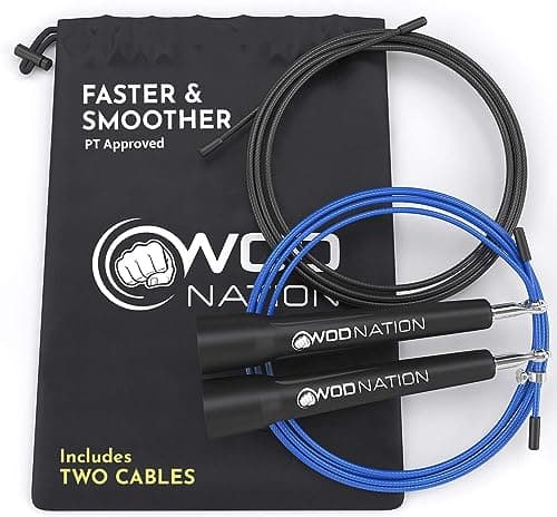 WOD Nation Adjustable Speed Jump Rope for Men & Children - Blazing Fast Fitness Skipping Rope for Boxing, MMA, Endurance, Exercise, and Gym Workout image