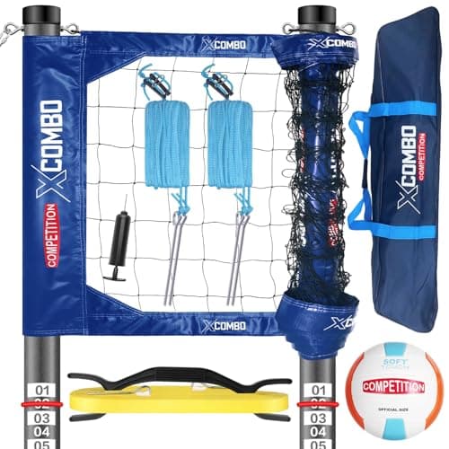 JOLORLY Professional Volleyball Net Set Heavy Duty for Outdoor Backyard Portable with Aluminum Adjustable Height Scoring Poles, Regulation Nets System for Tournament, Grass image