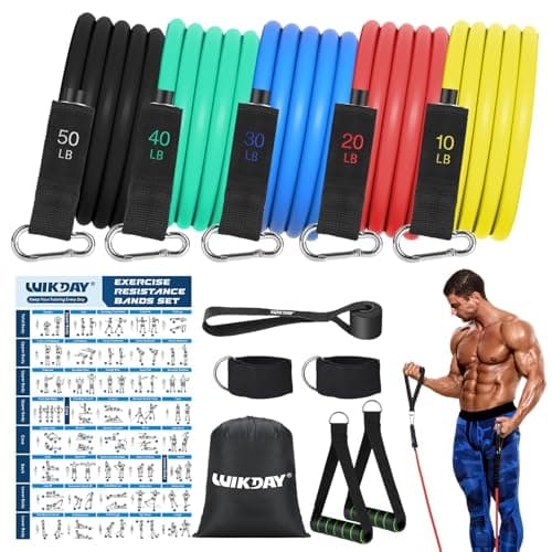 WIKDAY Exercise Resistance Bands with Handles for Working Out, 150/200/250/300 Lbs Workout Bands Set with Door Anchor for Physical Therapy, Yoga, Pilates image