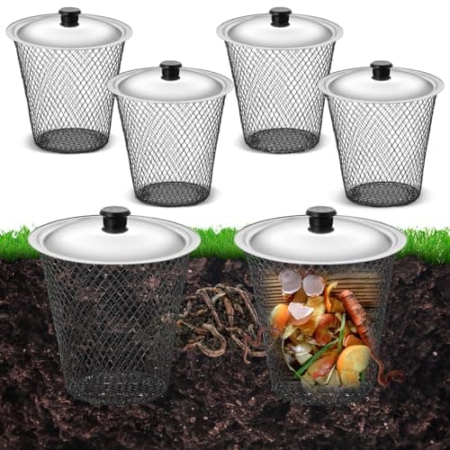MorningRo 4 Pcs Inground Worm Composter with Lids 9.1 x 9.1 x 5.9 Inch Farm Worm Compost Bin Outdoor for Recycling Kitchen Food Waste to Raised Garden Beds image