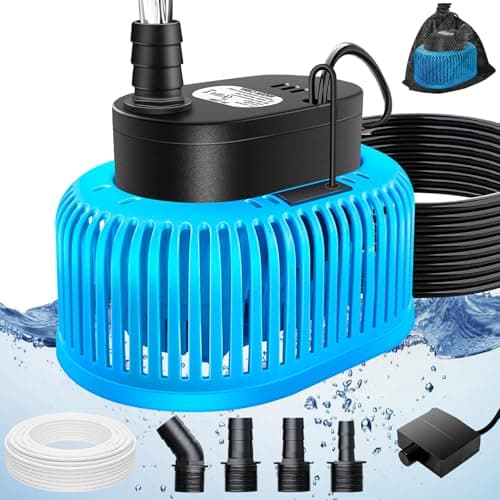 Pool Cover Pump Above Ground, Automatic Water Sensor Pump with 4 Adapters, Sump Pump for Pool Draining, Pump Water Remover, Pool Cover Water Removal Pump, 16ft Hose & 25 ft Power Cord,850 GPH (Blue) image