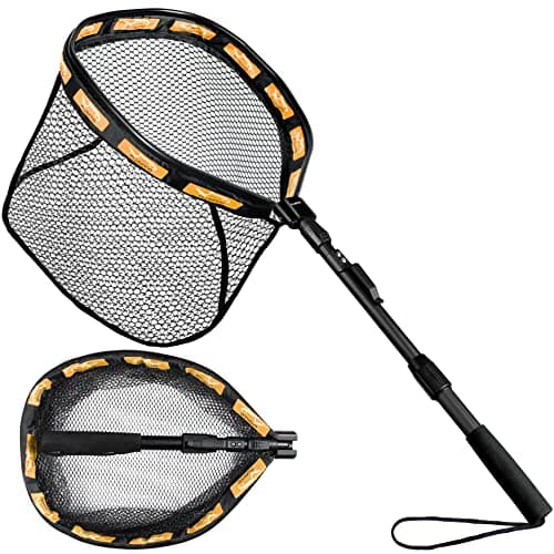 PLUSINNO Floating Fishing Net, Rubber Coated Fish net for Easy Catch and Release, Fishing Nets Freshwater for Bass, Trout, Walleye, Kayak, Folding Landing Net for Easy to Carry and Storage image