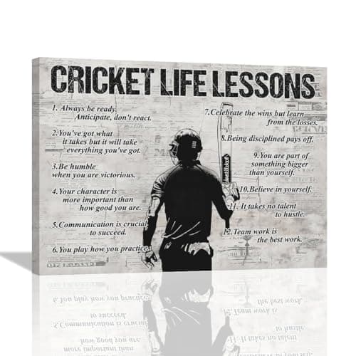Gyeong Cricket Sports Wall Art Cricket Life Lessons Wall Decor Cricket Sign Retro Poster Boy Men Room Motivational Decorations Canvas Print Painting Artwork for Bedroom Bathroom Living Room 16"x12" image
