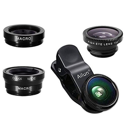 Phone Lens,by Ailun,3 in 1 Clip on 180 Degree Fish Eye Lens+0.65X Wide Angle+10X Macro Lens,Universal HD Camera Lens Kit for Mobile Phone,Cellphone,Smart Phone image