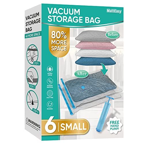 MattEasy Space Saver Vacuum Storage Bags, 6 Pack Space Saver Bags with Pump, Storage Vacuum Sealed Bags for Clothes, Comforters, Blankets, Bedding (6 Small) image
