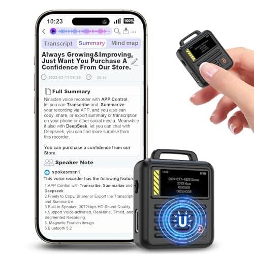 128GB (9360Hours) Digital Voice Recorder with APP Control, 3072kbps HD Audio Recorder with Transcribe & Summarize, Voice-Activated Recording Device with Password/Speaker for Lecture, Meeting, Black image