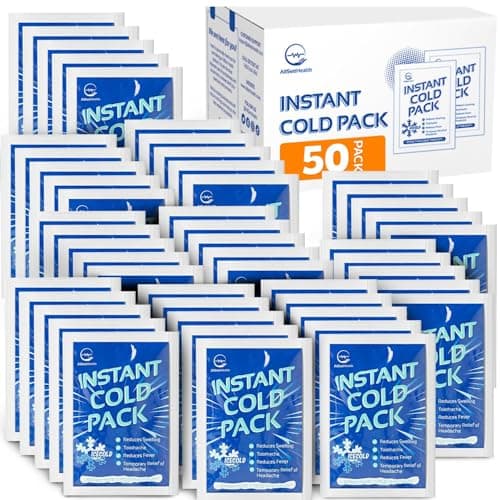 50 Pack Instant Ice Cold Pack (6” x 4.5”) - Disposable Instant Ice Packs for Injuries | Cold Compress Ice Pack for Pain Relief image