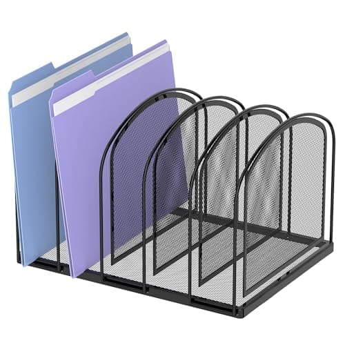 SUPEASY 5-Section File Organizer, Mesh Desk Organizer Upright File Holder Desktop Organizer File Sorter, File Folder Holder for Office Home, Large Capacity Black image
