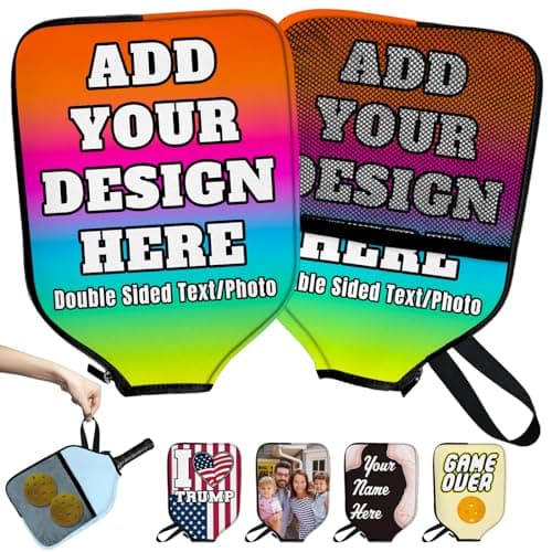 Uoffice5 Custom Pickleball Paddle Cover Personalized Paddle Case with Design You Photo Text Customized Neoprene Racket Protection with Pocket and Handle Strap Fits Most Rackets - 9.06x11.81 Inches image