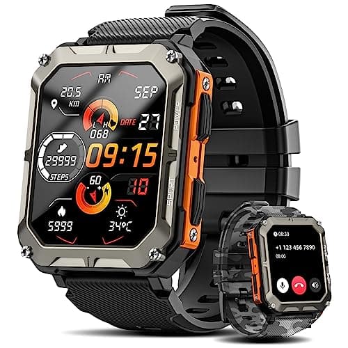 Military Smart Watch for Men with Blood Pressure (Answer/Make Call), Rugged Tactical Smartwatch for Android and iPhone, 10 ATM Waterproof Outdoor Sports Fitness Tracker with Heart Rate, Sleep Monitor image